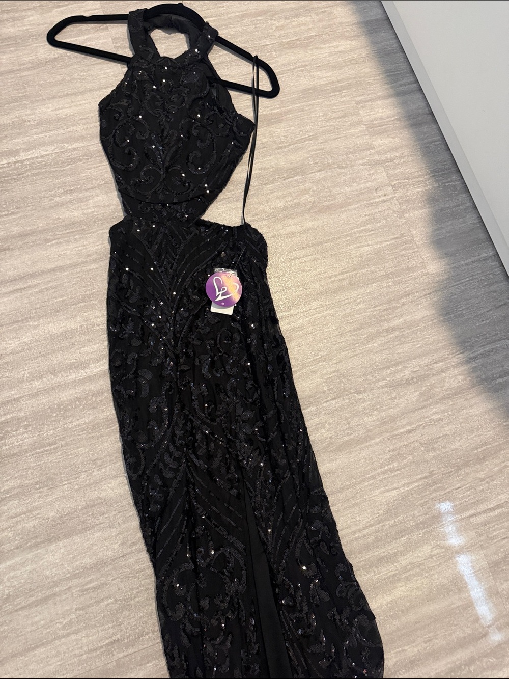 Black Sequin Halter Evening Dress